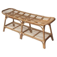 New Pacific Direct Damara 19" Rattan Bench with Shelf in Canary Brown