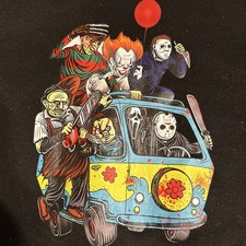 MONSTERS in the Scooby Doo Mystery Machine Van hoodie MED Jason Chucky HOLLOWEEN
