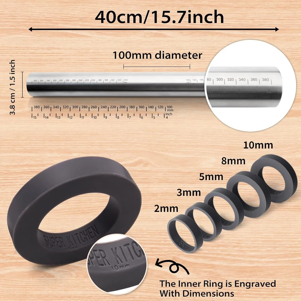 Edelstahl Nudelholz Teigroller 40cm Antihaft verstellbar Küchenzubehör - Bild 4 von 4