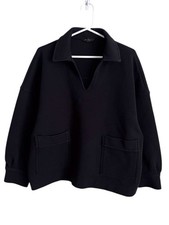 Banana Republic XL Black Johnny Collar Patch Pocket Sweatshirt Relaxed Boxy