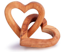 Olive Wooden Interlocking Hearts Decor - Romantic Natural Solid Wood Heart