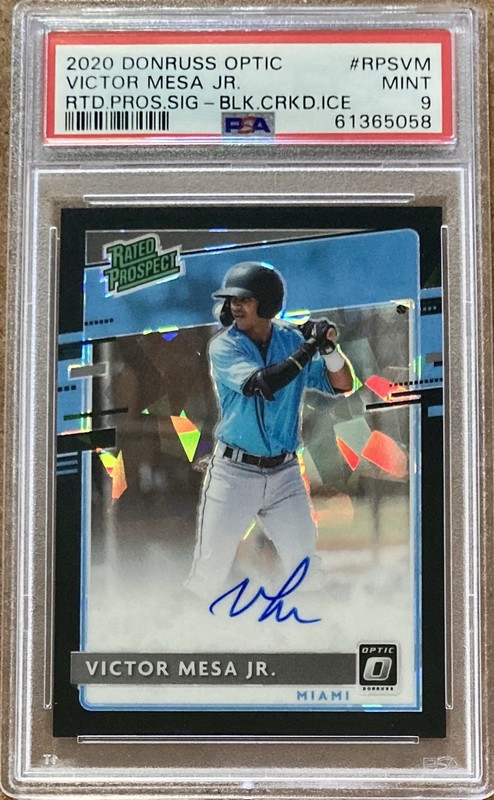 2020 Donruss Optic Victor Mesa Jr. BLACK CRACKED ICE PRIZM /25 AUTO PSA 9 MINT