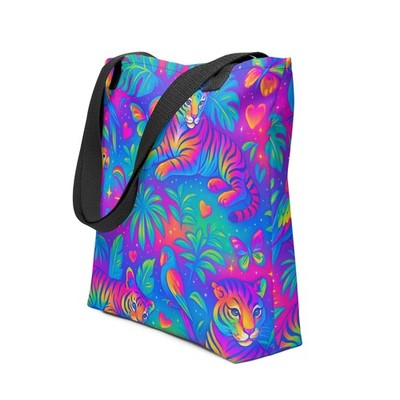 Lisa Frank Inspired Rainbow Tote Bag 90s Neon Jungle Retro Tiger Butterfly