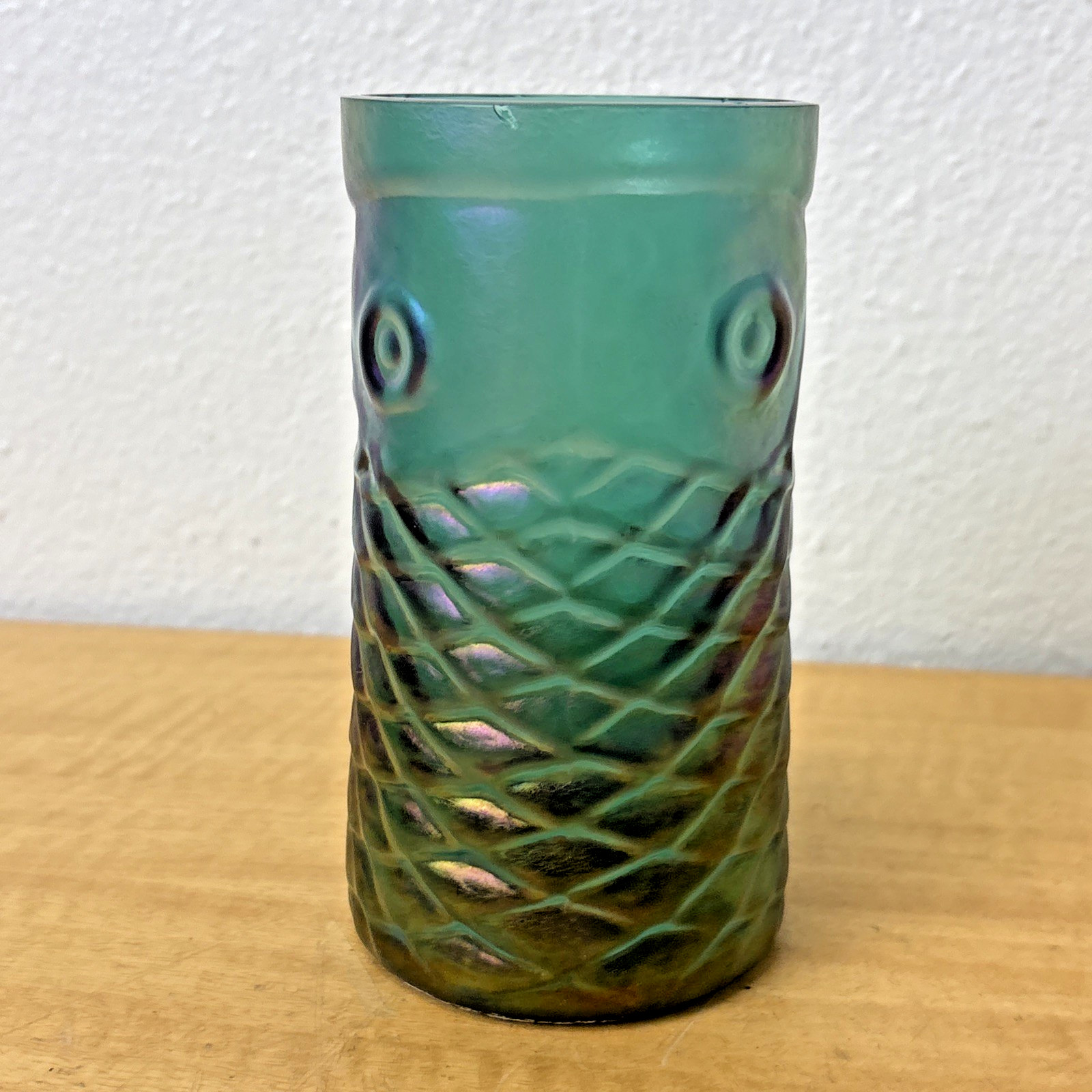 John Cook Iridescent Signed Hand Blown Koi Fish Glass Rare Green