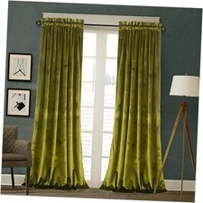 Velvet Curtains 2 Panels Set, Block Light 52"W x 63"L Pack of 2 Olive Green