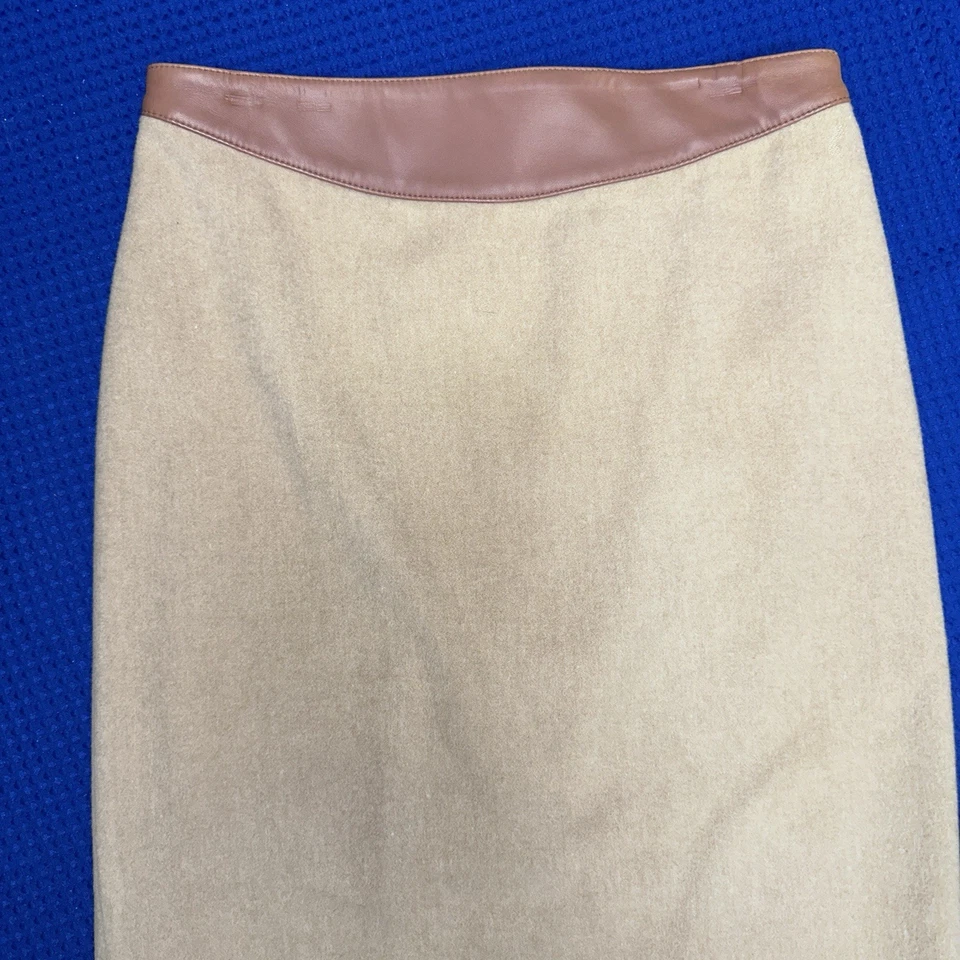 Ralph Lauren Etiqueta Negra Mujeres 4 Falda Lápiz Lana Camel Cachemira Angora Cuero Foto 4 de 4