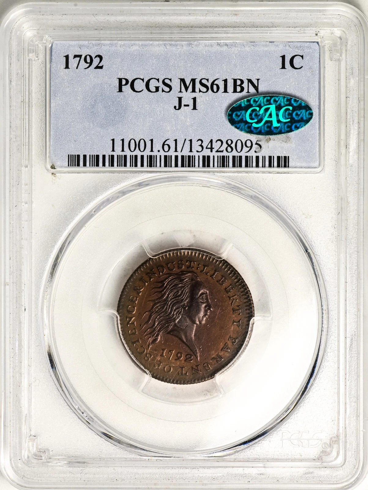 1792 SILVER CENTERED CENT JUDD-1 PCGS MS 61 BN