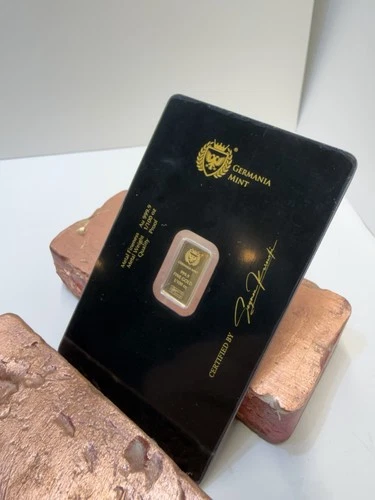 1/100 Oz Gold Germania Mint Proof Bar 999.9 Fine In Assay Card