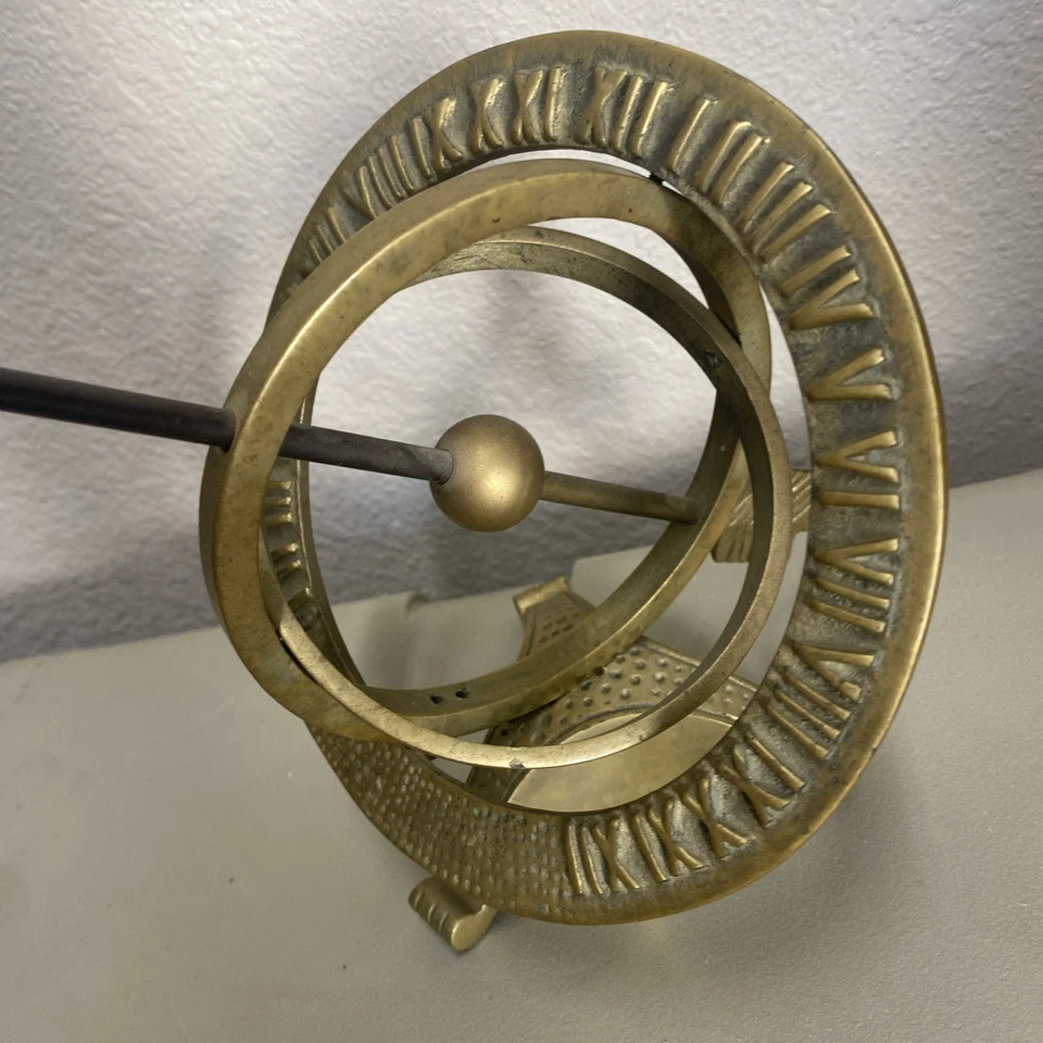 Reloj de sol globo esfera armilar de escritorio de latón pesado con flecha y números romanos Foto 4 de 4