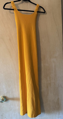 525 Women's Yellow turmeric Knit Maxi Dress Square Neck Strappy Cutout Long L