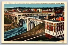 Union Pacific Steel Bridge Spokane River Washington WA Vintage Postcard
