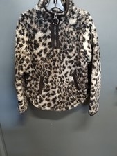 Girls Cuddly Sherpa Pullover Leopard Print Sz5/6 Quarter Zip