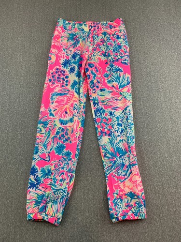 Lilly Pulitzer Jogger Pants Girls Size Medium (6-7) Pink Fun Pattern Lightweight