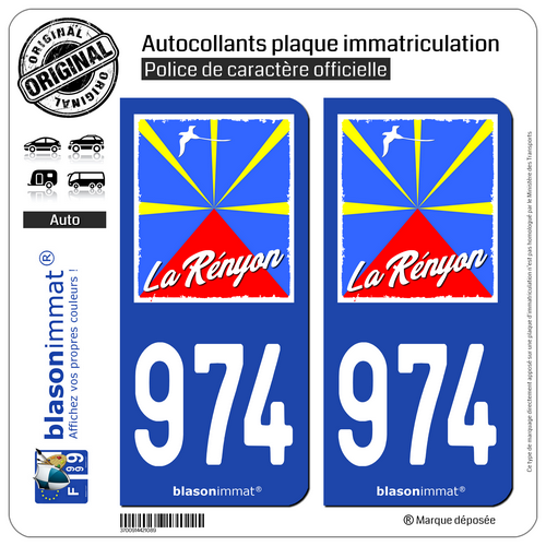 2 Aufkleber Sticker Nummernschild 974-H Réunion - Rényon Drapée - Bild 8 von 9