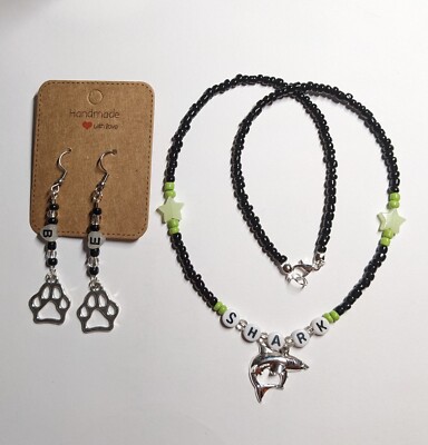 Billie Eilish Inspired Necklace Earrings Set Shark Charm Dog