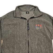 USA Olympic Rings Embroidered Men's Gray Fleece Jacket Size Large Made in USA