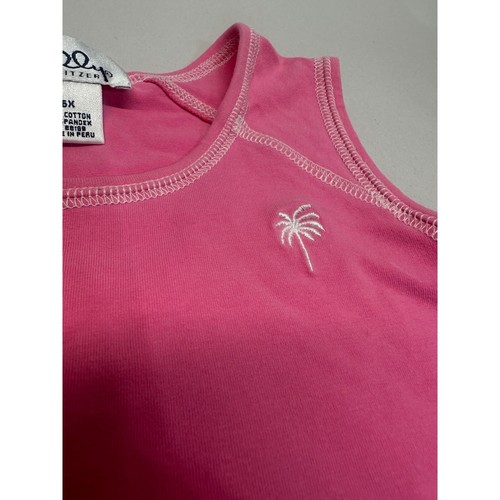 VTG Lilly Pulitzer Girls Youth 6X Pink Tank Palm Tree Embroidery Beach Summer - Picture 5 of 5