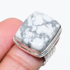 Natural Howlite Gemstone Handmade 925 Sterling Silver Jewelry Ring Sz 7.25 US