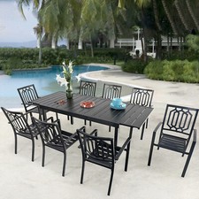 9 Piece Patio Dining Extendable Table Metal Chairs Outdoor Dining Furniture Set