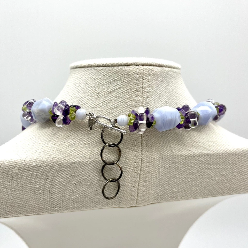 Collar de piedras preciosas Ross Simons encaje azul ágata amatista peridoto 925 cierre de palanca Foto 4 de 4