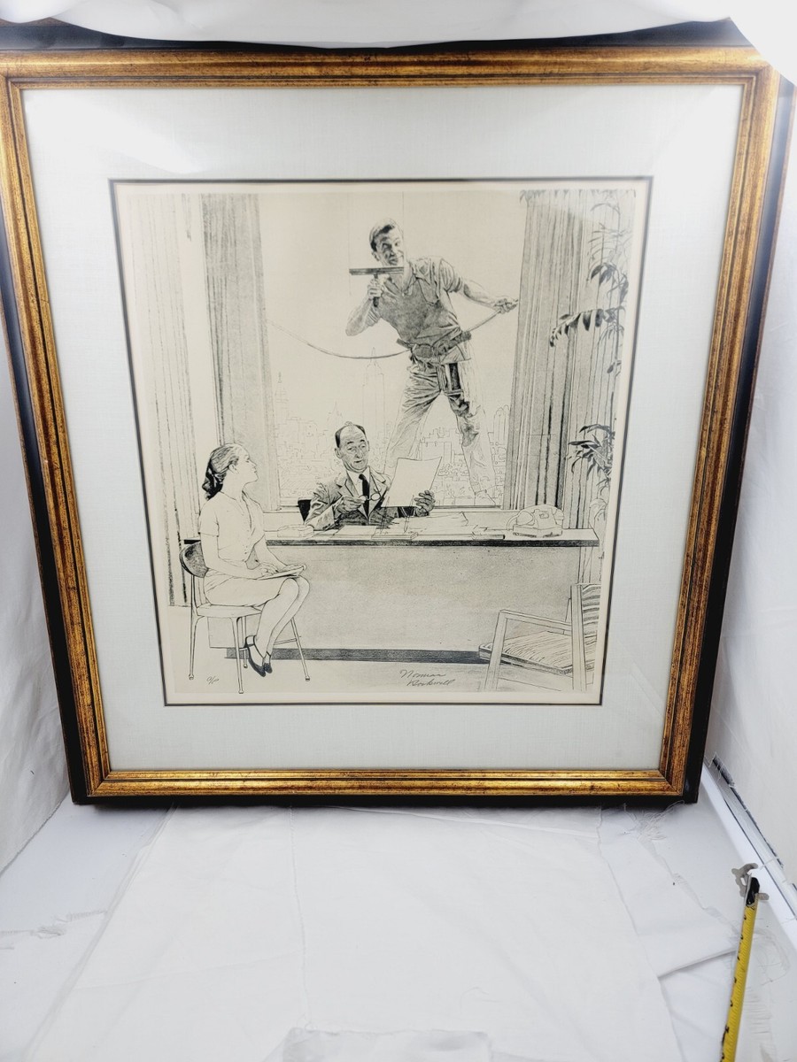 Norman Rockwell Pencil Signed Lithograph Window Washer Artist