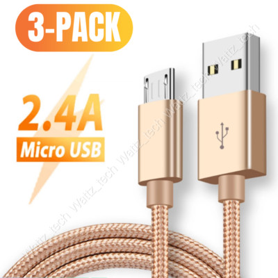3PACK 10Ft Braided Micro USB Fast Charger Cable Long Cord For Android Phone Lot
