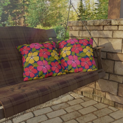 Vibrant Outdoor Hibiscus Floral Pillows, Tropical Decor for Patios, Summer Vibes - Picture 5 of 17