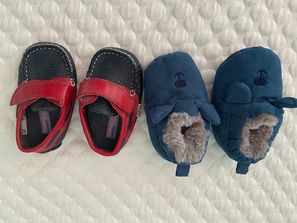 Lote de 2, Mocasines de Cuero para Bebés Niños Zapatos para Cuna Zapatillas Azul Foto 4 de 4
