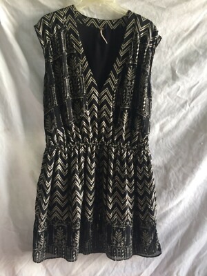 Free People Black and Gold PRINT dress size large | eBay
