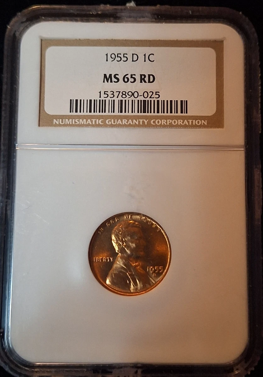 Beautiful 1955-D 1C Lincoln Wheat Penny Cent NGC MS 65 RD 1537890