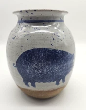 Vintage Pottery Crock Salt Glaze PIg Stamped Hand Thrown Signed 6.5" 