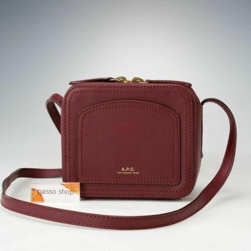 Auth A.P.C Mini Louisette Square Shoulder Bag Leather Apc Crossbody Bordeaux - Picture 2 of 9