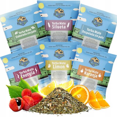 Mate Tee Set Rio Parana Despalada Guarana Elaborada Silueta Naranja Limon 6x50g