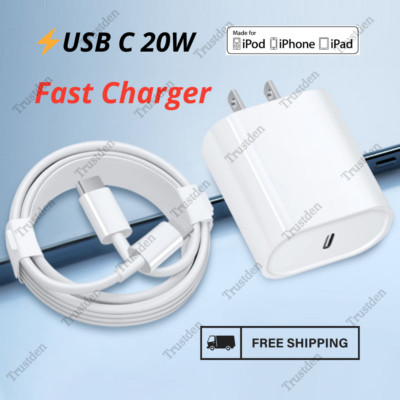 For iPhone 14 13 12 11 X 8 XR USB-C Cord PD 20W Fast Charger Power Adapter Block