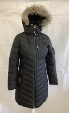 Ladies Petite Small Eddie Bauer Down Filled Long Hooded Black Padded Jacket