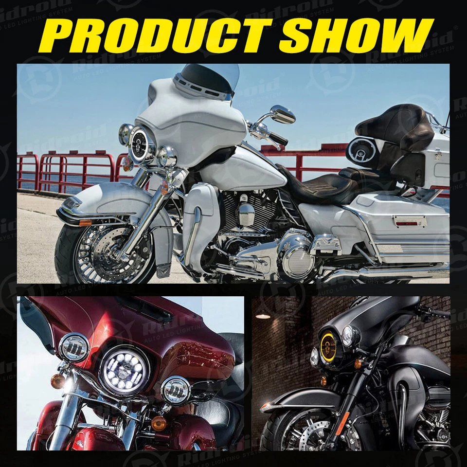 Faro LED RGB de 7 pulgadas para motocicleta + luz de paso de 4,5" para Harley Electra Glide Foto 4 de 4