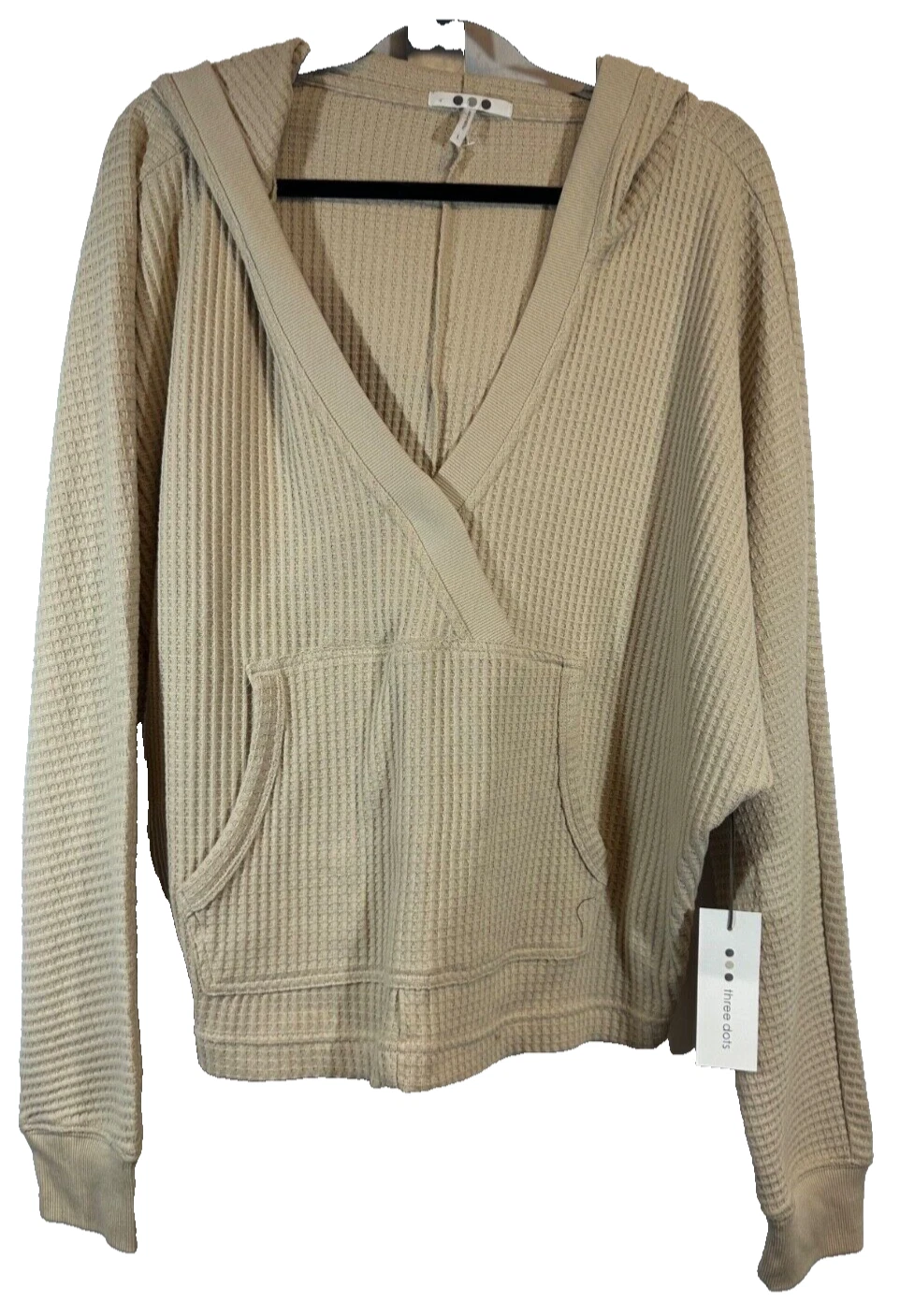 NEW Three Dots Women's L Pullover Hoodie Almond Oversized Thermal Sweater A13