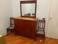 Cassettiera Antica Con Piano In Marmo E Specchio Rimovibile+2 Sedie 