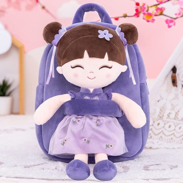 Backpack Toddler Backpack Soft Plush Asian Girl Doll Backpacks Purple 9&amp;#034