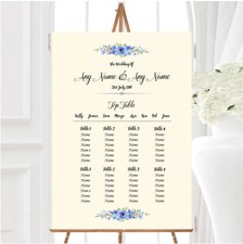 Watercolour Blue Floral Rustic Personalised Wedding Seating Table Plan