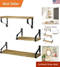 Rustic Wall-Mounted Floating Shelves Set of 3 - Stylish Carbonized Black Design