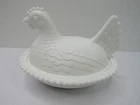 Vtg 7" Milk Glass Indiana Glass Hen On The Nest Candy Dish White Chipped AS IS