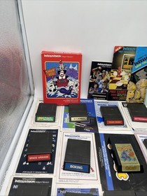 Lot Of 19 Vintage Intellivision Video Game Carts With Overlays & Manuals & More