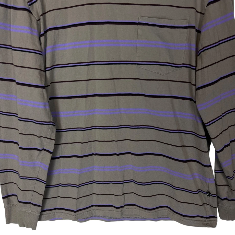 Camisa Converse Para Hombre Grande Gris Púrpura Rayas Algodón Logo Manga Larga Pullover Foto 4 de 4