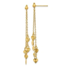 14K Solid Yellow Gold Diamond Cut Hearts Post Dangle Earrings