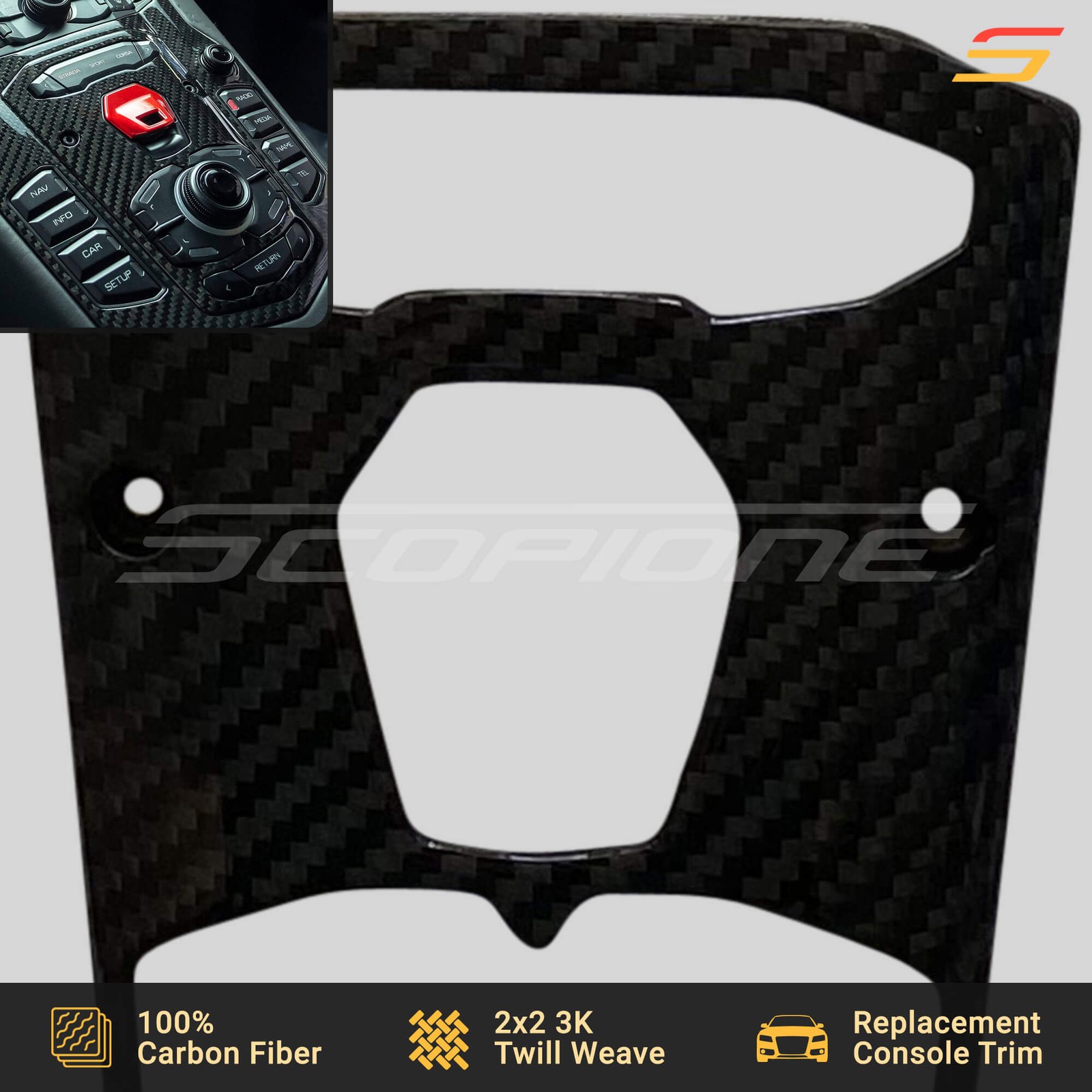 Scopione Carbon Fiber Center Start Switch Console Trim for Lamborghini Aventador