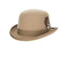 PREMIUM Scala Furlong Camel Tan Wool Felt Derby Bowler Hat | Thomas Haberdashery