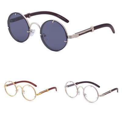 Retro Round HIP HOP Sunglasses Mens Women Gold Metal Bar Rimless Shades Glasses