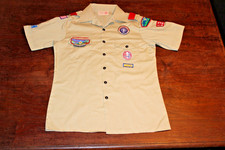 Boy Scouts of America BSA Youth Shirt Tan X-Large Sewn Patches Eagle Patch