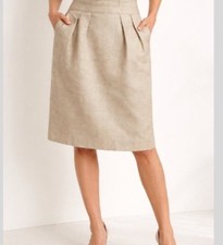 TALBOTS Women's Linen Beige Metallic A-Line Skirt Lined Pocket Shimmer Sz 10P